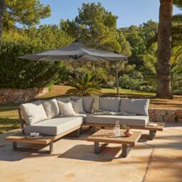 Shiva Garden Corner Sofa Set with Grey Lean Over Parasol - Stone