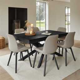 Amelia Black Dining Table Set - 6 Seater - Bella Soft Beige Dining Chairs - Black Legs - thumbnail 1