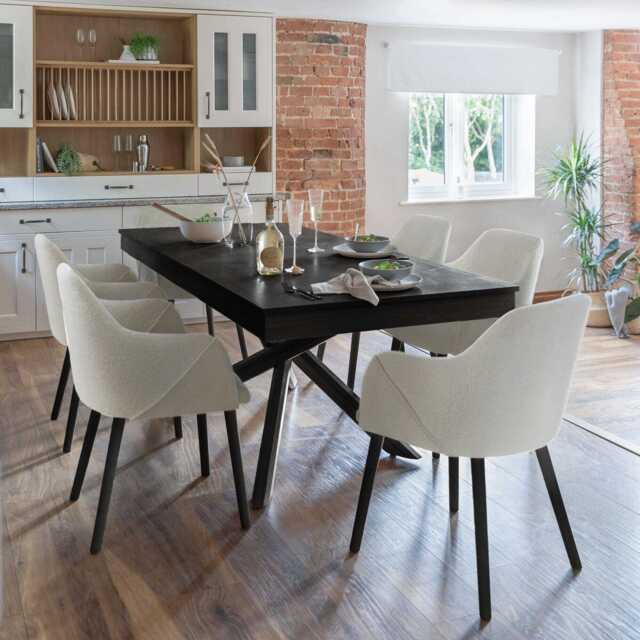 Amelia Black Dining Table Set - 6 Seater - Freya Boucle Carver Chairs - Black Legs - image 1