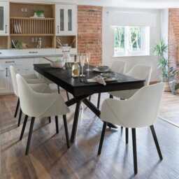 Amelia Black Dining Table Set - 6 Seater - Freya Boucle Carver Chairs - Black Legs - thumbnail 1