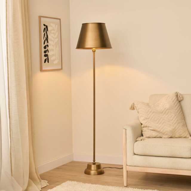 Stowe 136cm Metal Floor Lamp & Shade - Gold - image 1