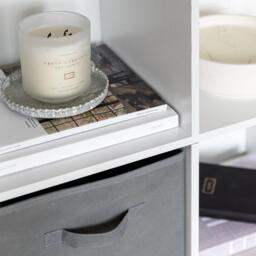 Cara 6 Cube Bookcase Ladder Storage Unit - Chalk White with Grey Boxes - thumbnail 6