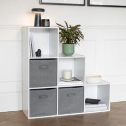 Cara 6 Cube Bookcase Ladder Storage Unit - Chalk White with Grey Boxes - thumbnail 2