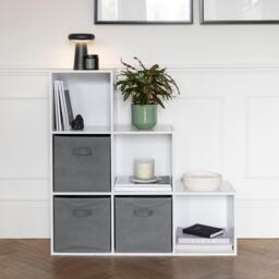 Cara 6 Cube Bookcase Ladder Storage Unit - Chalk White with Grey Boxes - thumbnail 3