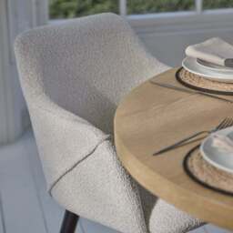 Farren 120cm Whitewash Oak Round Dining Table Set - 4 Seater - Freya Oat Boucle Armchairs with Black Legs - thumbnail 6