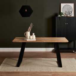 Atlas Chalked Mango Wood Dining Table Set -  6 Seater - Ellis Soft Beige Dining Chairs - Black Oak Legs - thumbnail 3