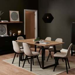 Atlas Chalked Mango Wood Dining Table Set -  6 Seater - Ellis Soft Beige Dining Chairs - Black Oak Legs - thumbnail 1