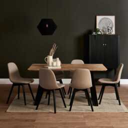 Atlas Chalked Mango Wood Dining Table Set -  6 Seater - Ellis Soft Beige Dining Chairs - Black Oak Legs - thumbnail 6