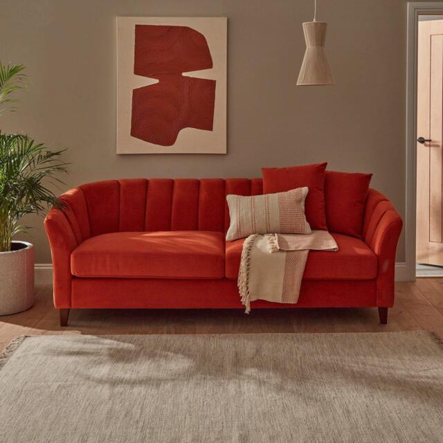 Florence 4 Seater Sofa - Burnt Orange Velvet with Dark Oak Legs - image 1