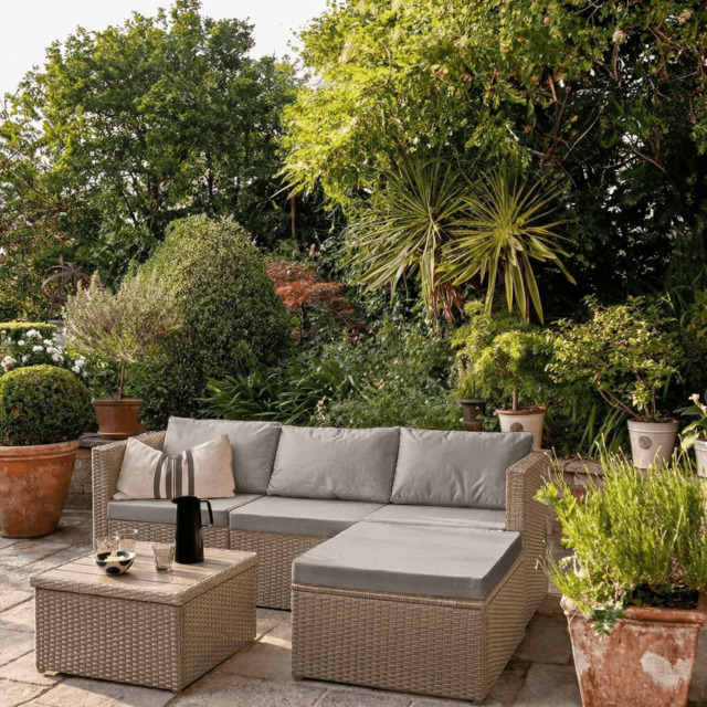 Weston 4 Seater Rattan Corner Sofa Garden Set With Polywood Top  - Natural Weave - image 1