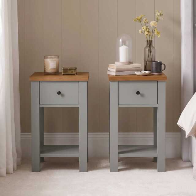 Bampton 1 Drawer Bedside Table - Stone Grey - Set of 2 - image 1