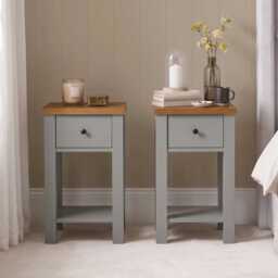 Bampton 1 Drawer Bedside Table - Stone Grey - Set of 2