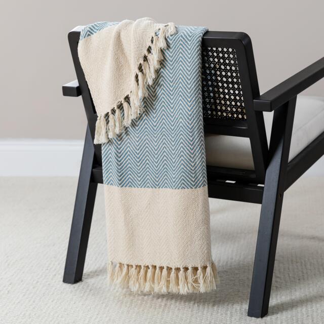 Crofton Cotton Herringbone Throw - Horizon Blue - image 1