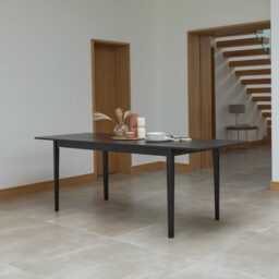 Paul Black Oak Extending Dining Table Set - 6 Seater -  Ella Fawn Linen Carver Chairs - Black Oak Legs - thumbnail 4