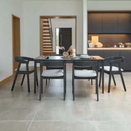 Paul Black Oak Extending Dining Table Set - 6 Seater -  Ella Fawn Linen Carver Chairs - Black Oak Legs - thumbnail 2