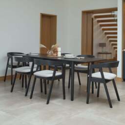 Paul Black Oak Extending Dining Table Set - 6 Seater -  Ella Fawn Linen Carver Chairs - Black Oak Legs - thumbnail 1