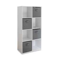 Cara 8 Cube Storage Unit in Chalk White & 4 Grey Handled Box Drawers