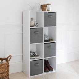 Cara 8 Cube Storage Unit in Chalk White & 4 Grey Handled Box Drawers - thumbnail 3