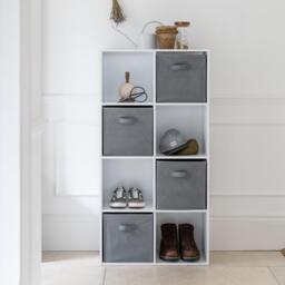 Cara 8 Cube Storage Unit in Chalk White & 4 Grey Handled Box Drawers - thumbnail 2