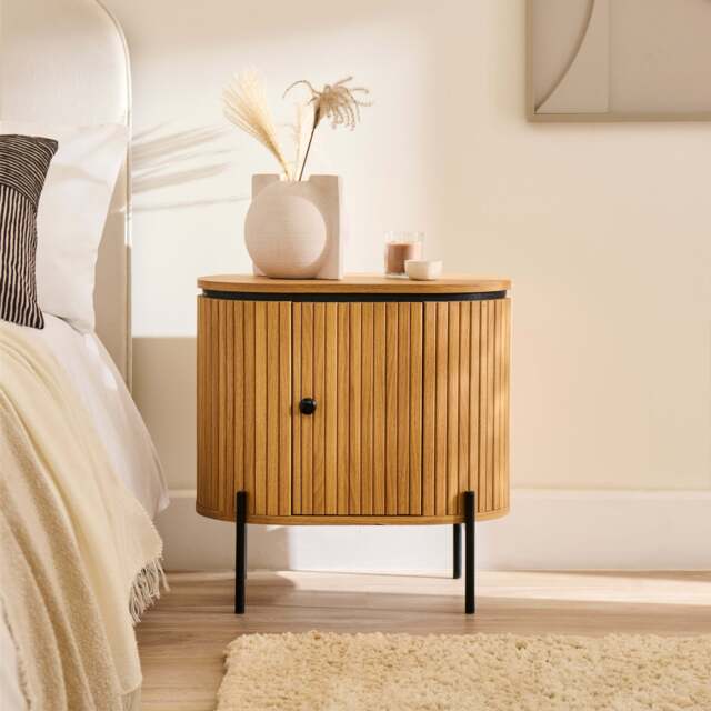 Matius Seasoned Oak 1 Left Door Bedside Table - Black Legs - image 1