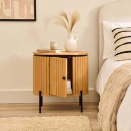 Matius Seasoned Oak 1 Left Door Bedside Table - Black Legs - thumbnail 2