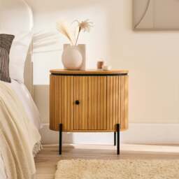 Matius Seasoned Oak 1 Left Door Bedside Table - Black Legs - thumbnail 1