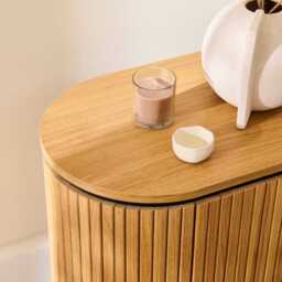 Matius Seasoned Oak 1 Left Door Bedside Table - Black Legs - thumbnail 6