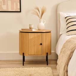Matius Seasoned Oak 1 Left Door Bedside Table - Black Legs - thumbnail 4