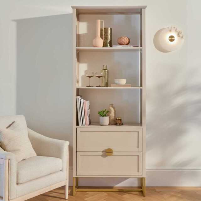 Ines Taupe and Gold Tall Bookcase - image 1