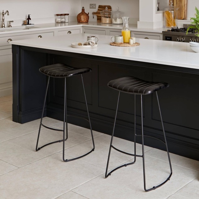 Jayden Black Leather Tall Backless Bar Stools - Set of 2 - Black Metal Legs - image 1