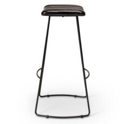Jayden Black Leather Tall Backless Bar Stools - Set of 2 - Black Metal Legs - thumbnail 6
