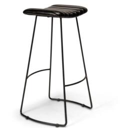 Jayden Black Leather Tall Backless Bar Stools - Set of 2 - Black Metal Legs - thumbnail 3