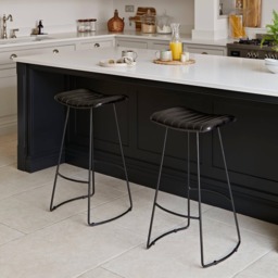 Jayden Black Leather Tall Backless Bar Stools - Set of 2 - Black Metal Legs - thumbnail 1
