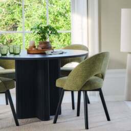 Orla Black Mango Wood Round Dining Table Set - 4 Seater - Marilyn Green Dining Chairs - Black Legs - thumbnail 2