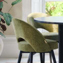 Orla Black Mango Wood Round Dining Table Set - 4 Seater - Marilyn Green Dining Chairs - Black Legs - thumbnail 4