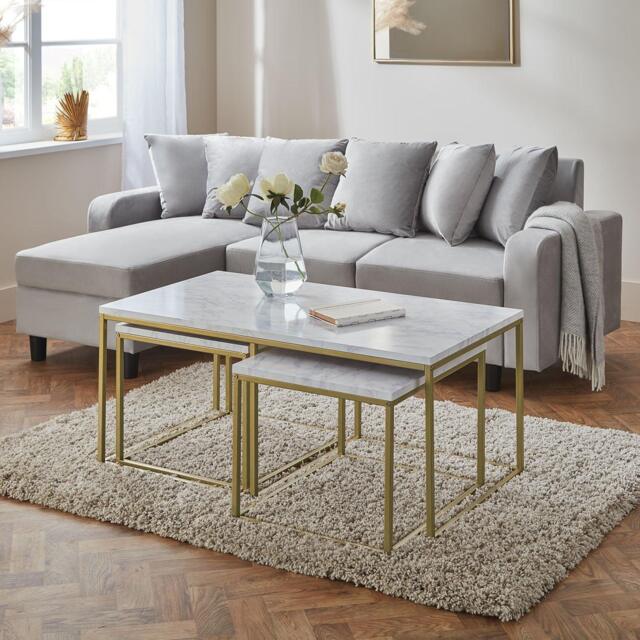 Jay Marble Effect Coffee Table Set - Gold Frame - image 1