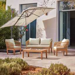 Eaden Rope Garden Conversation Set with Cream LED Premium Cantilever Parasol - Natural - thumbnail 1