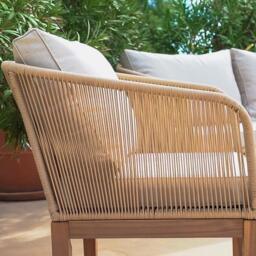 Eaden Rope Garden Conversation Set with Cream LED Premium Cantilever Parasol - Natural - thumbnail 4