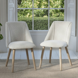 Marlon Whitewash Oak with Black Insert Round Dining Table Set - 6 Seater - Freya Oat Boucle Dining Chairs - thumbnail 2