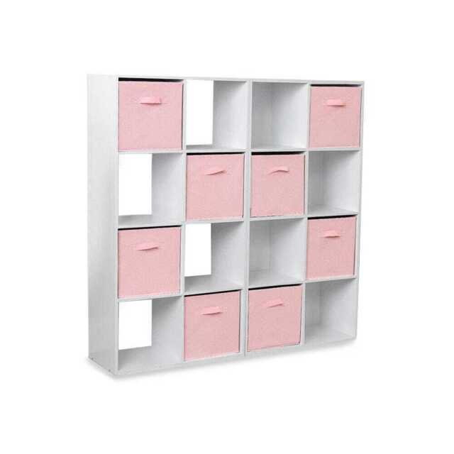 Cara 16 Cube Storage Unit - Chalk White - Two 8x2 Units - Pink Basket - image 1
