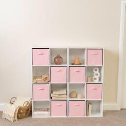 Cara 16 Cube Storage Unit - Chalk White - Two 8x2 Units - Pink Basket - thumbnail 2
