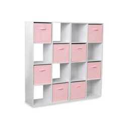 Cara 16 Cube Storage Unit - Chalk White - Two 8x2 Units - Pink Basket - thumbnail 1