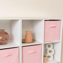 Cara 16 Cube Storage Unit - Chalk White - Two 8x2 Units - Pink Basket - thumbnail 3