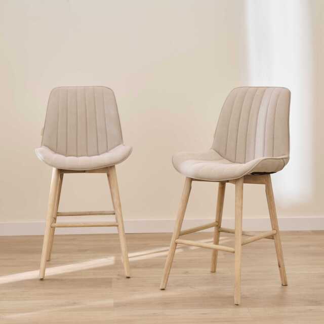 Bella Soft Beige Bar Stool - Whitewash Legs