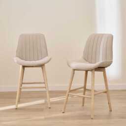 Bella Soft Beige Bar Stool - Whitewash Legs