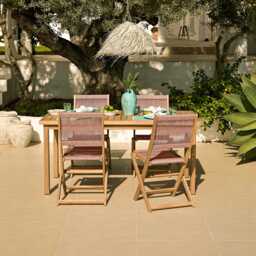 Harlyn 4 Seater Wooden Garden Dining Set with Cove Pink Rope Chairs - 160cm - thumbnail 3