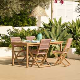 Harlyn 4 Seater Wooden Garden Dining Set with Cove Pink Rope Chairs - 160cm - thumbnail 1