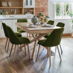 Amelia Whitewash Dining Table Set - 6 Seater - Freya Fern Green Dining Chairs - Whitewash Legs - thumbnail 1