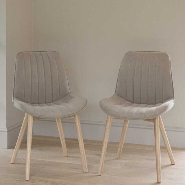 Bella Soft Beige Dining Chairs - Set of 2 - Whitewash Oak Legs - image 1