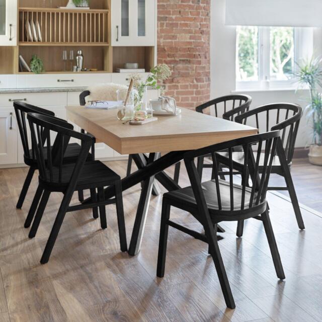 Amelia Whitewash Extendable Dining Table Set - 6 Seater - Mabel Black Spindle Back Chairs - Black Legs - image 1